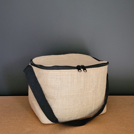 Sac isotherme stylé type glacière, en toile de jute personnalisable